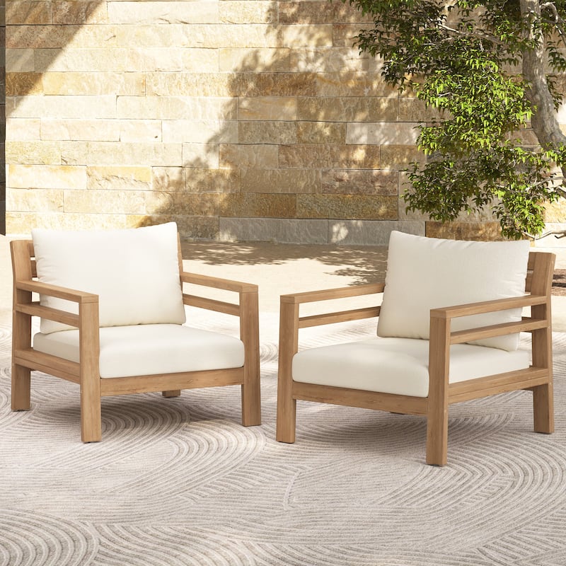 Yvette Outdoor Acacia Wood Deep Seating Furniture by Christopher Knight Home - 2-Piece - Light Teak + Beige