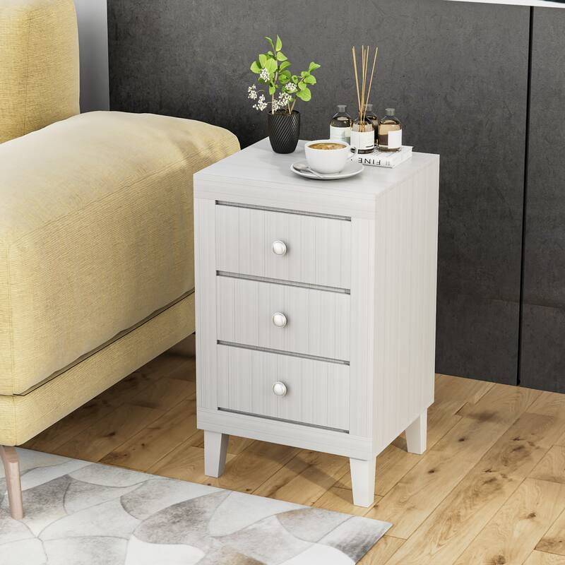 Costway Nightstand Sofa Side Coffee Table with 3 Drawer for Bedroom