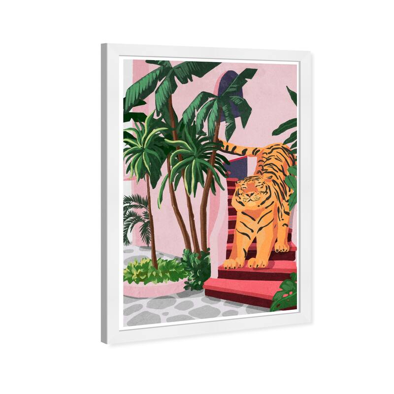 Wynwood Studio Prints Animals Tiger Stretch Pink and Light Pink Tropical Wall Art Canvas Print