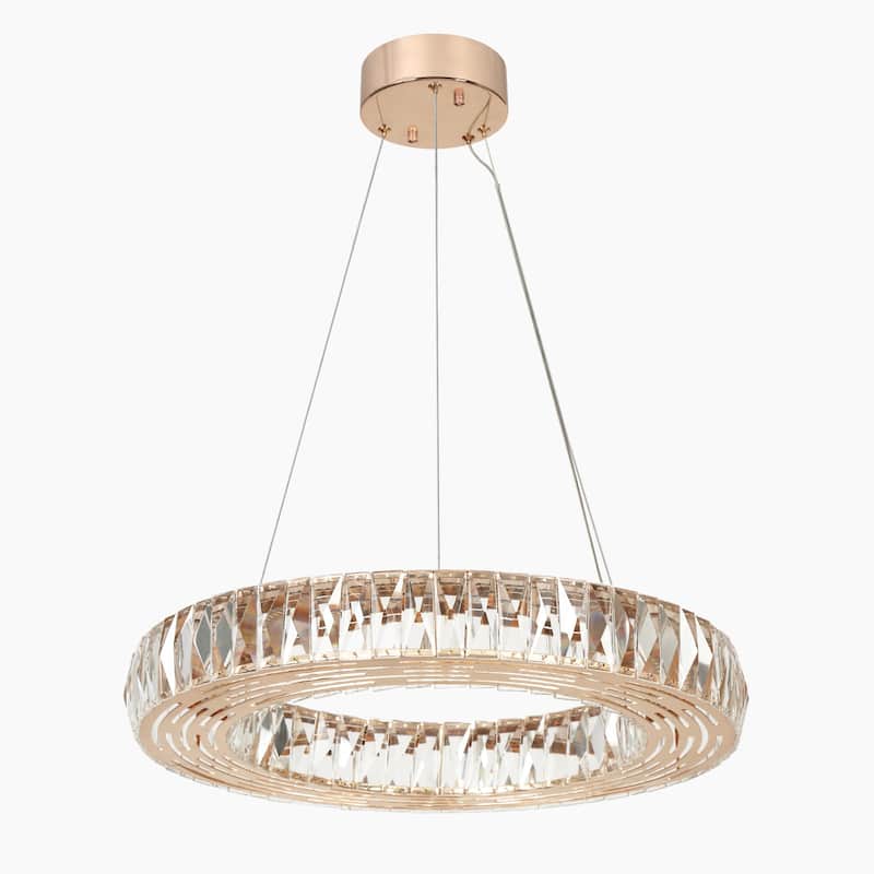 Modern Glam LED 1-Light Crystal Chandelier Drum Ring Lights for Dining Living Room Bedroom - D22" x H3.3"