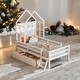 preview thumbnail 1 of 10, Wood Twin Size House Platform Bed with Guardrail and Under-Bed Drawer in White White