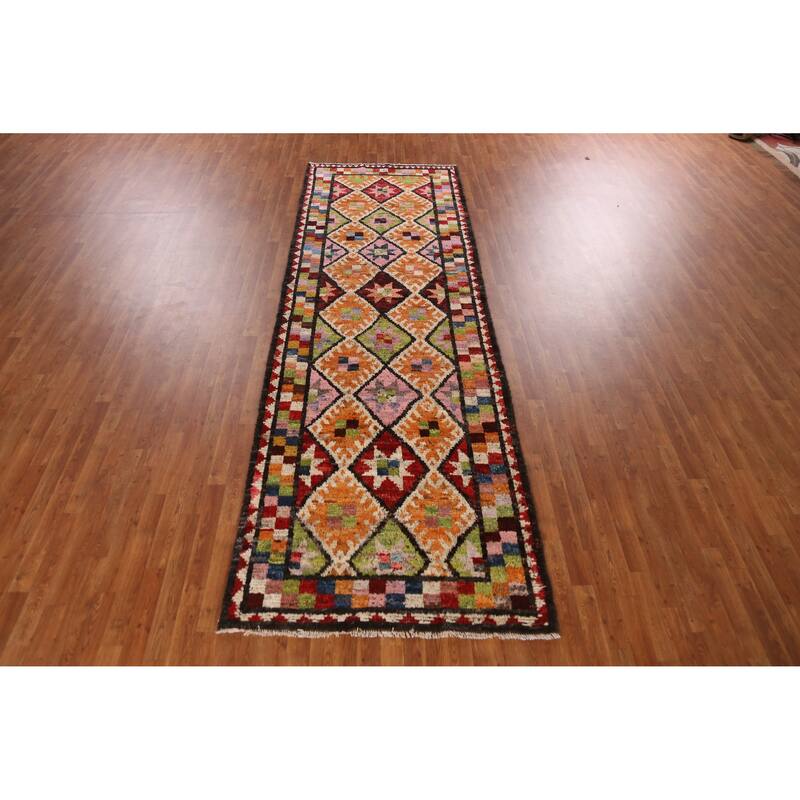 Moroccan Oriental Runner Rug Hand-Knotted Tribal Wool Carpet - 4'2" x 12'10"