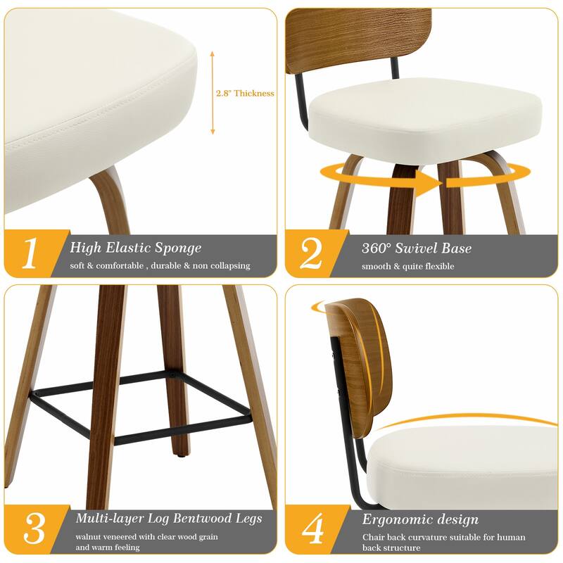 26" Swivel Upholstered Counter Height Bar Stool - 36.4" H x 17.1" W x 20" D