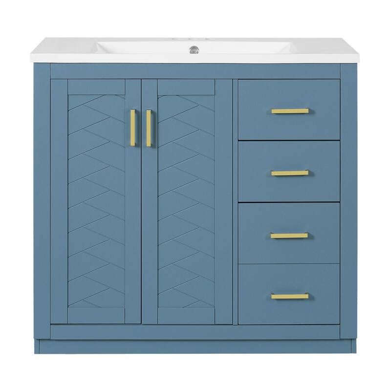36'' Freestanding Bathroom Vanity with Sink, Solid Wood Frame, 3 Drawers