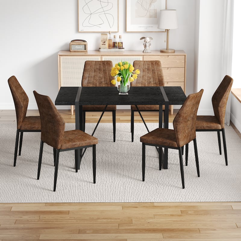 5-Piece/7-Piece Dining Table Set, Rectangular Table with Brown Dining Chairs, Stylish Dining Room Furniture for 4/6 People