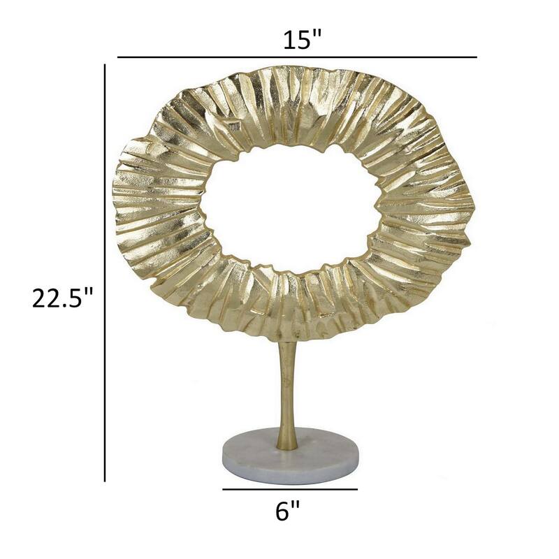 23 Inch Modern Tabletop Decorative Statue, Solid Ring Design, Gold Metal
