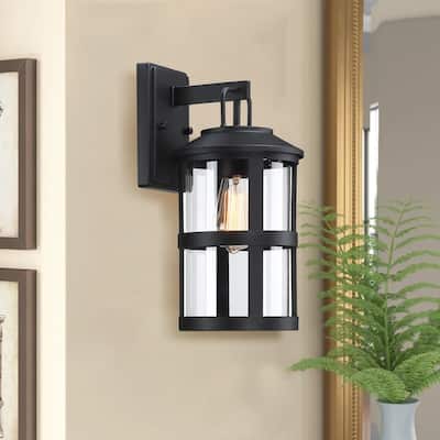 1-light outdoor wall light with clear glass and black finish