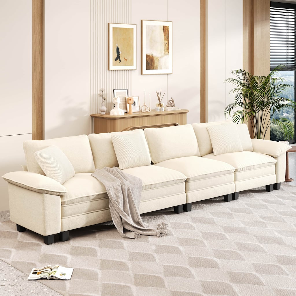 MAISON ARTS Cloud Modular Deep Seat Sofa, Chenille or Corduroy Sectional Couch with Removable Arms, 1–4 Seater