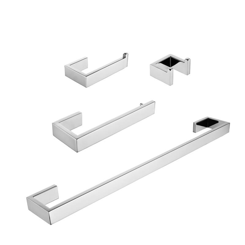 Interbath 4-Piece Bath Hardware Set with Towel Bar, Robe hook, Toilet Paper Holder and hand towel holder