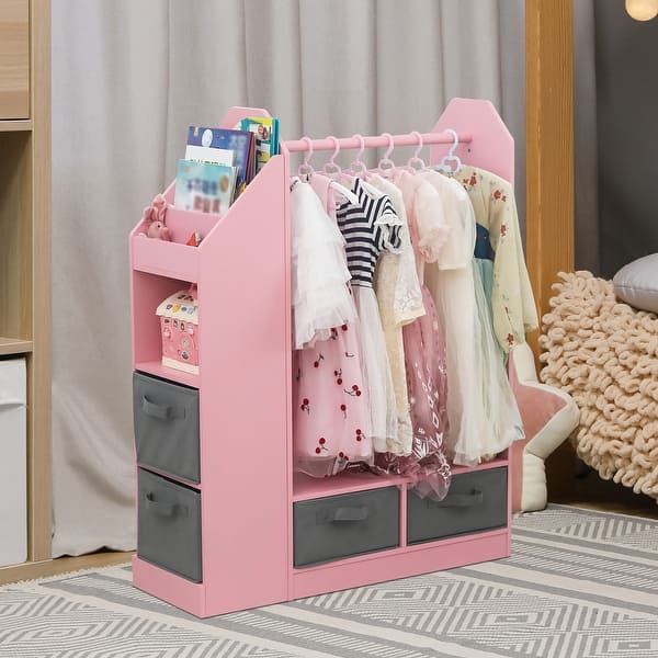 slide 2 of 15, Costume RackOpen Hanging Armoire Closet with Mirror-PINK Pink
