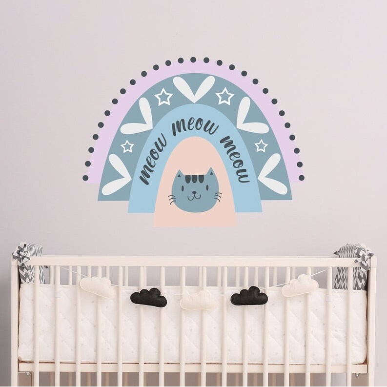Boho Rainbow Sticker Nursery - Cat Wall Decal-image