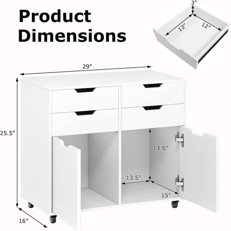 Wood Printer Stand Rolling Under-Desk Filing Cabinet w/Universal Wheel