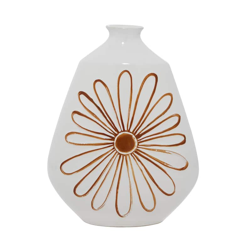Ceramic Floral Handmade Daisy Vase - White - Roche River Decor - 6"W x 12"L x 18"H