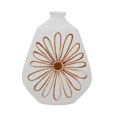 Ceramic Floral Handmade Daisy Vase - White - Roche River Decor - 6"W x 12"L x 18"H