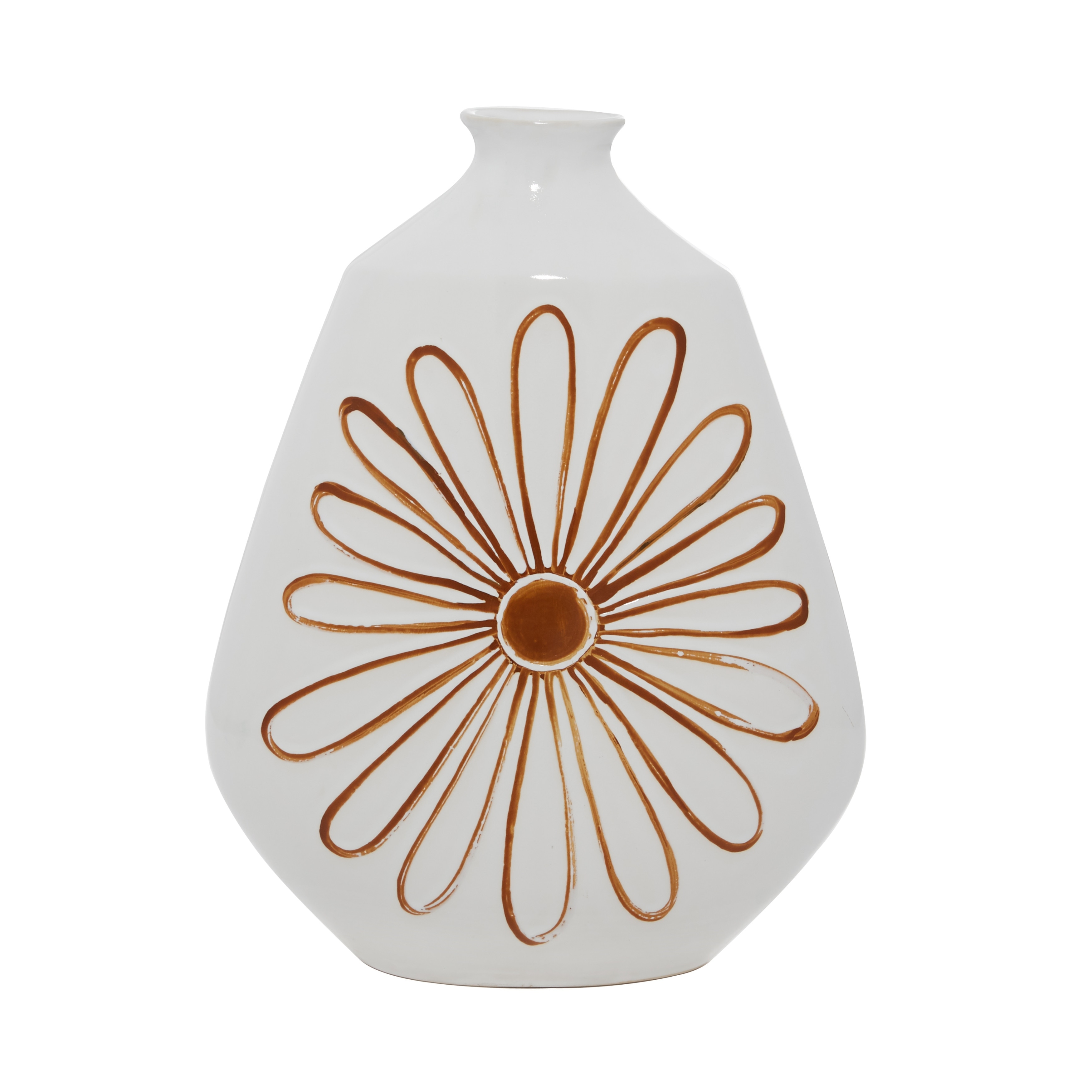 Ceramic Floral Handmade Daisy Vase - White - Roche River Decor - 6"W x 12"L x 18"H