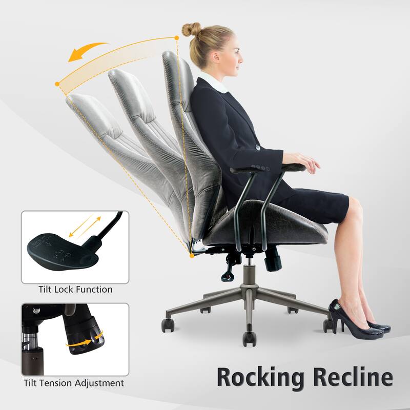 OVIOS Suede Fabric Ergonomic Office Chair High Back Lumbar Support