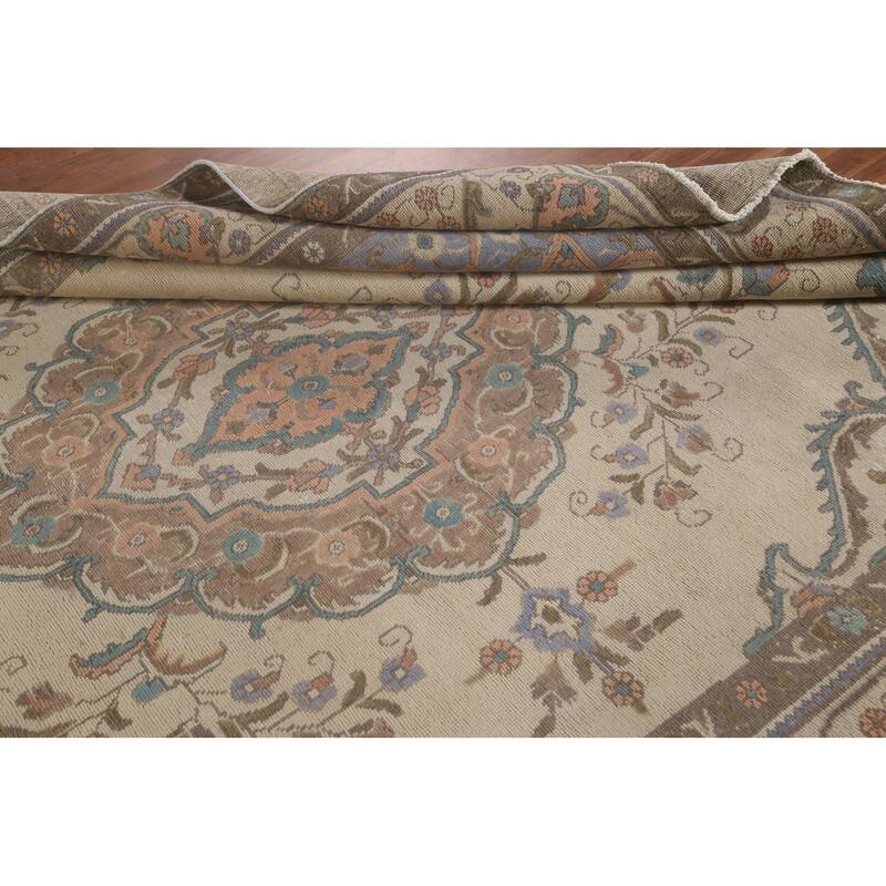 Distressed Tabriz Persian Vintage Rug Handmade Wool Carpet - 8'2"x 10'8"