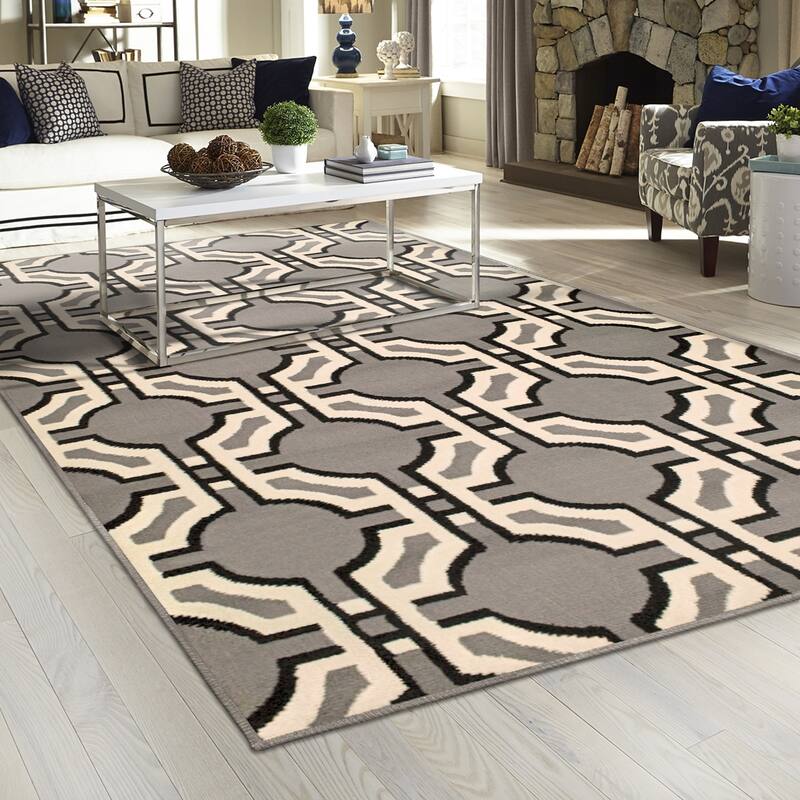 Modern Geometric Art-Deco Trellis Power-Loomed Indoor Area Rug by Superior - 5' x 8' - Grey
