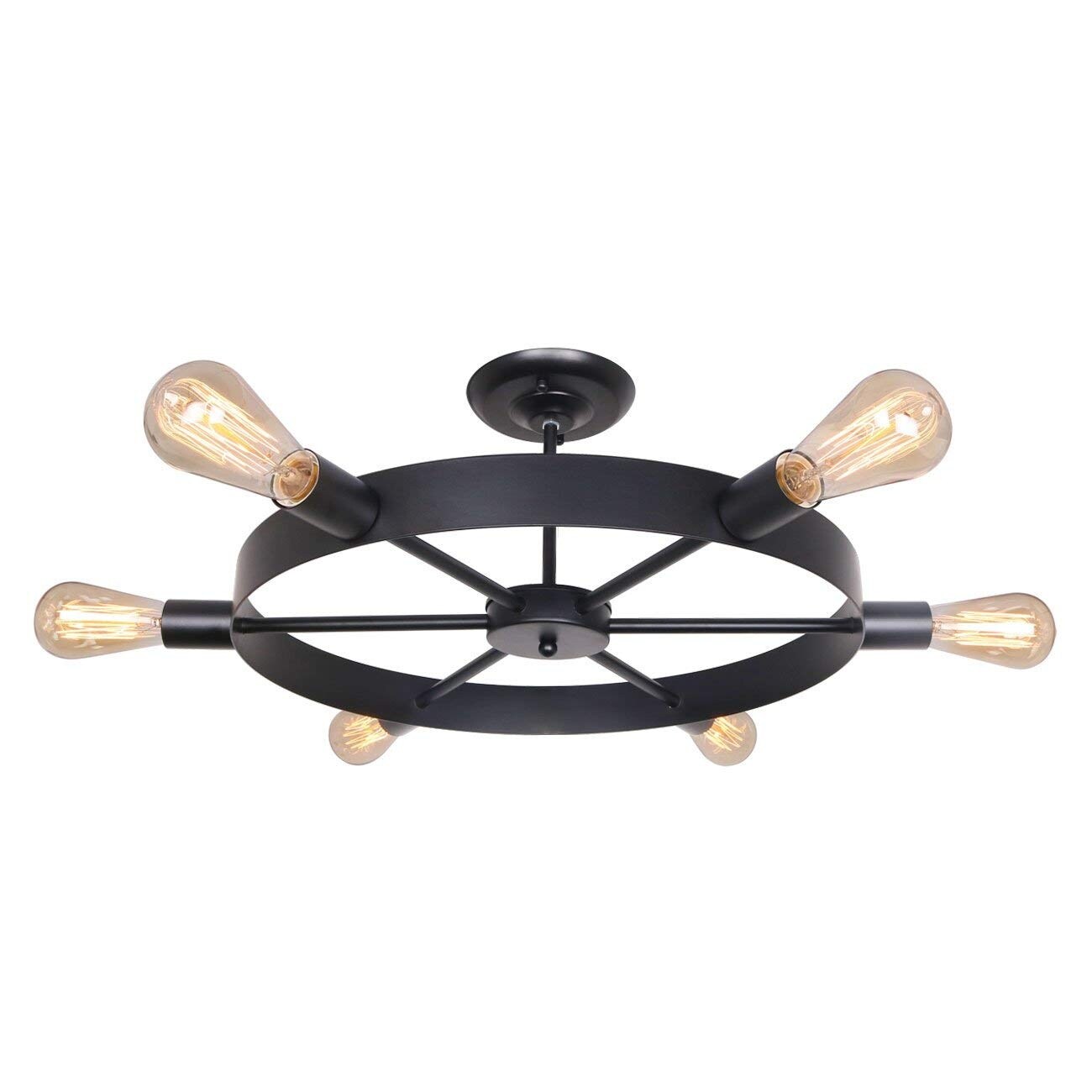 Vintage Industrial Circle Black Semi Flush Mount Ceiling Light