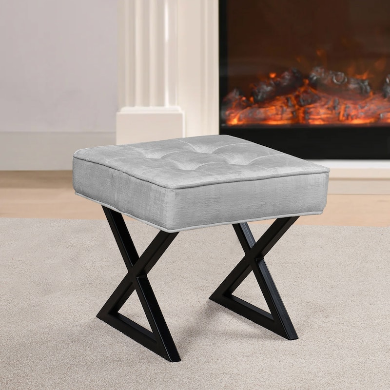 Textured Velvet Ottoman Vanity Stool 18"X18"X17"