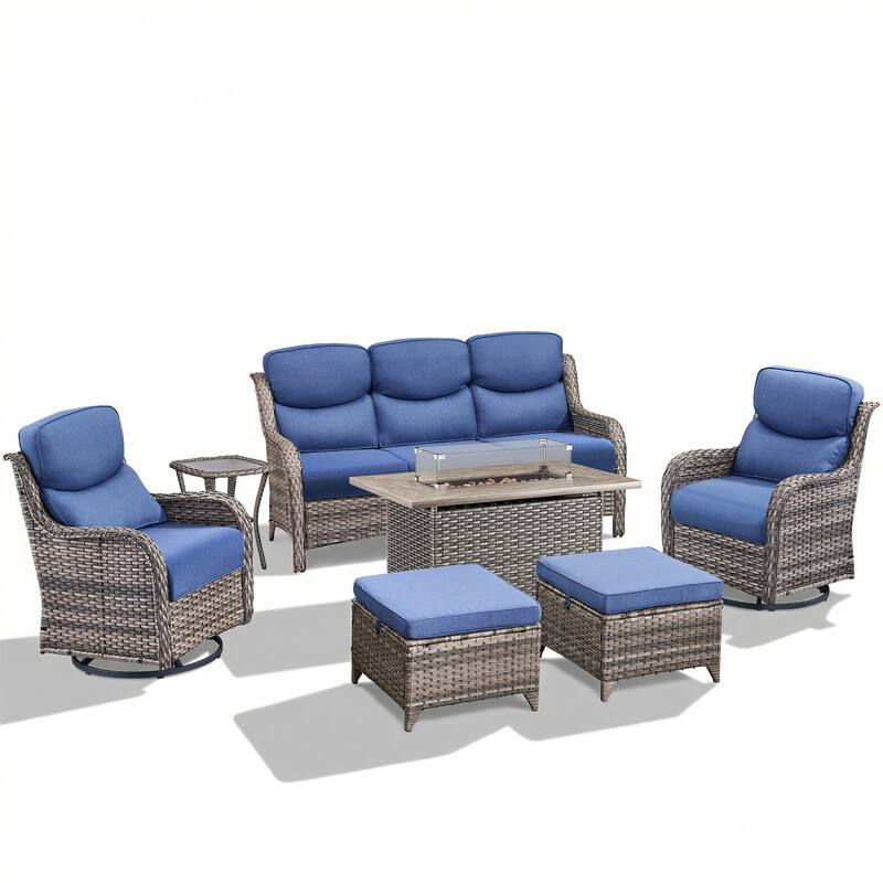 Pocassy Outdoor Fire Pit Sofa Swivel Chairs Ottoman Conversation Set