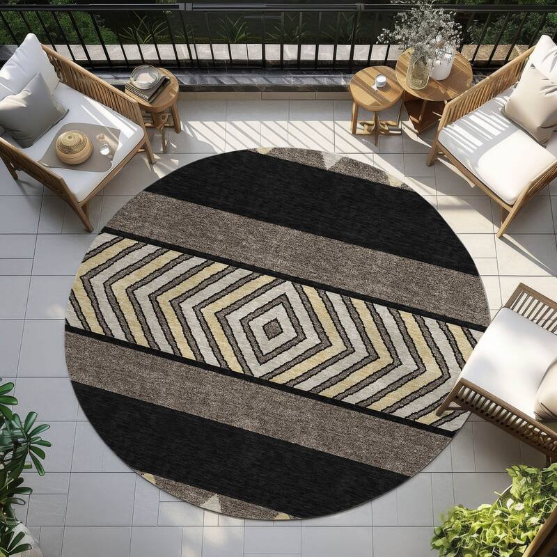 Machine Washable Indoor/ Outdoor Global Boho Chantille Rug - Black - 8' x 8'