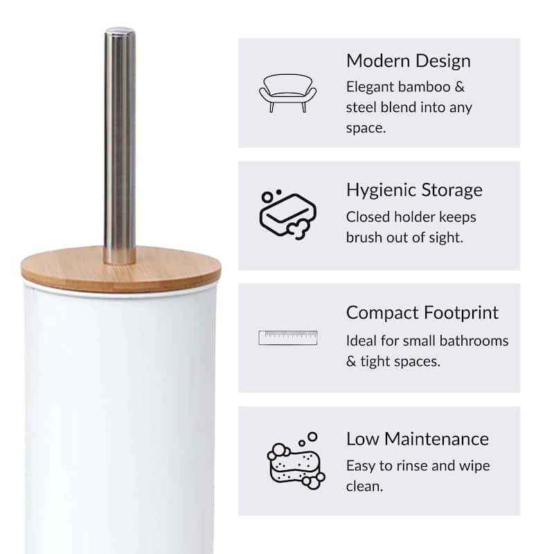 Metal Toilet Brush and Holder Set With Bamboo Lid