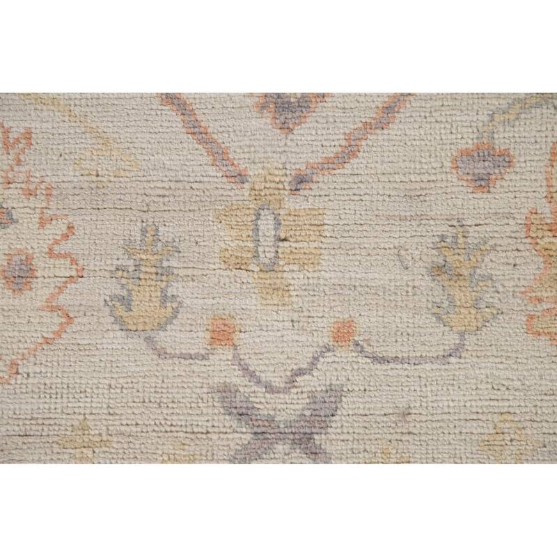 Hand Knotted Oriental 100% Wool Carpet Transitional All-Over Beige & Ivories Oushak Runner Rug - 9' 8'' X 2' 11''