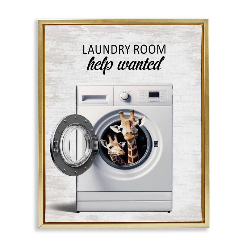 Stupell Laundry Room Help Wanted Framed Floater Canvas Wall Art Design By Lettered and Lined - 17 x 21 - Gold
