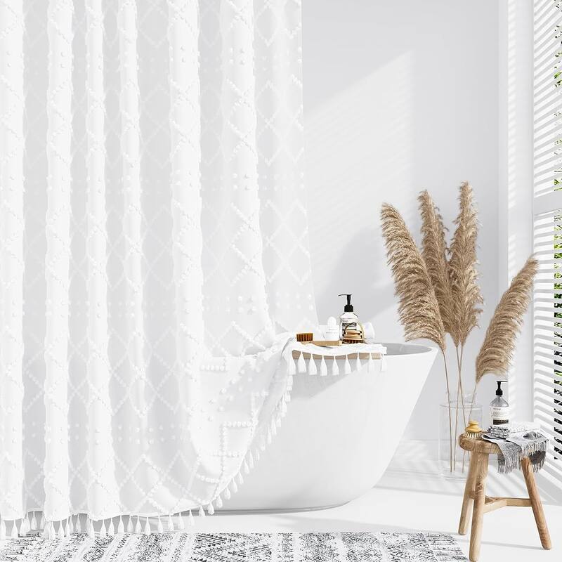 Extra Long Shower Curtains Long Tufted Geometric Striped Fabric