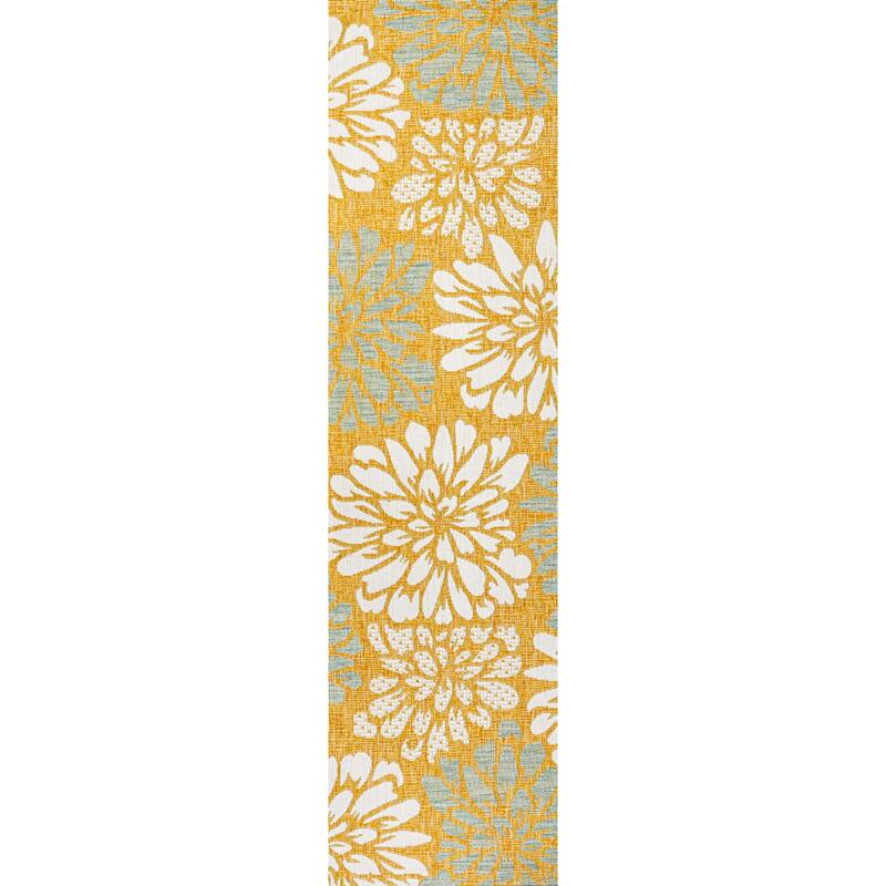 JONATHAN Y Floral Textured Weave Indoor/Outdoor Area Rug - 2 X 10 - Yellow/Cream