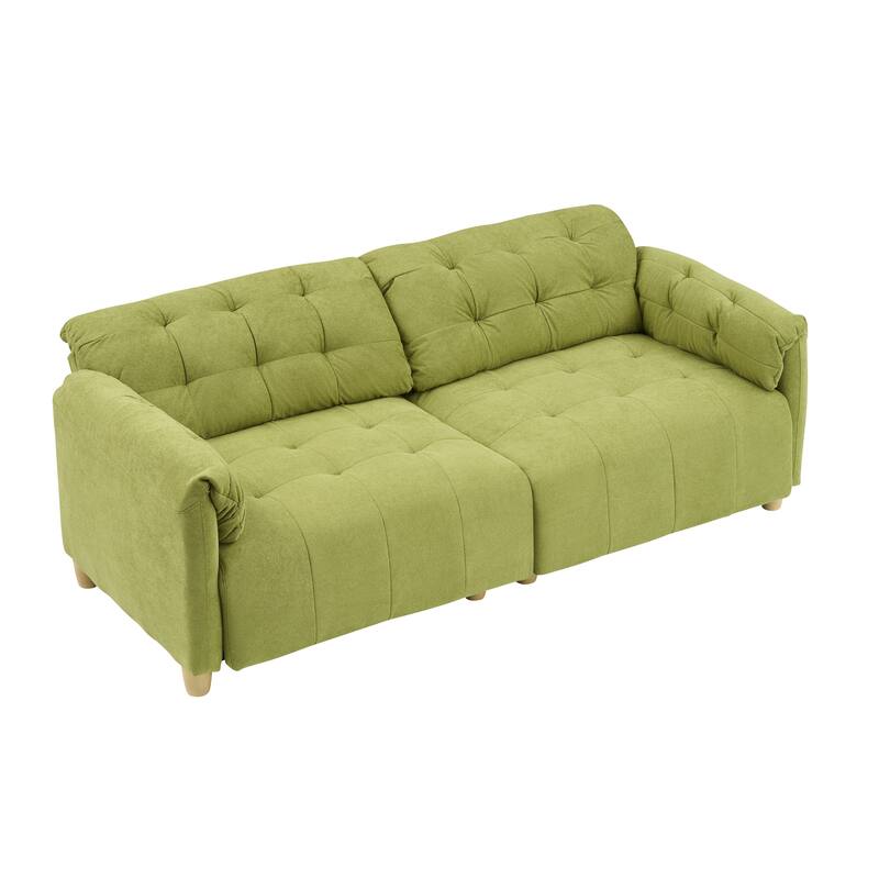 Green Flannelette Double-Seat Sofa for Living Room with High-Density Sponge and Solid Wood Frame