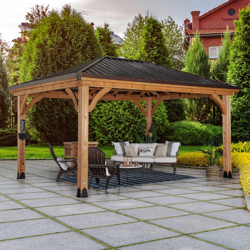 Backyard Discovery Barrington 16x12' Cedar Wood Gazebo with Steel Roof