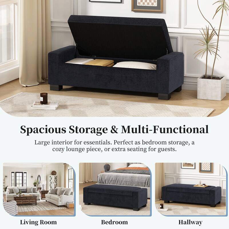 Rectangular Storage Ottoman - 50" Textured Fabric & Wood Base