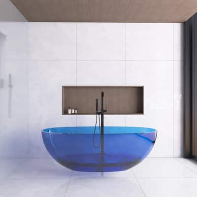65 in.W Solid Surface Freestanding Flatbottom Soaking Bathtub in Blue - 65.2" x 29.7"