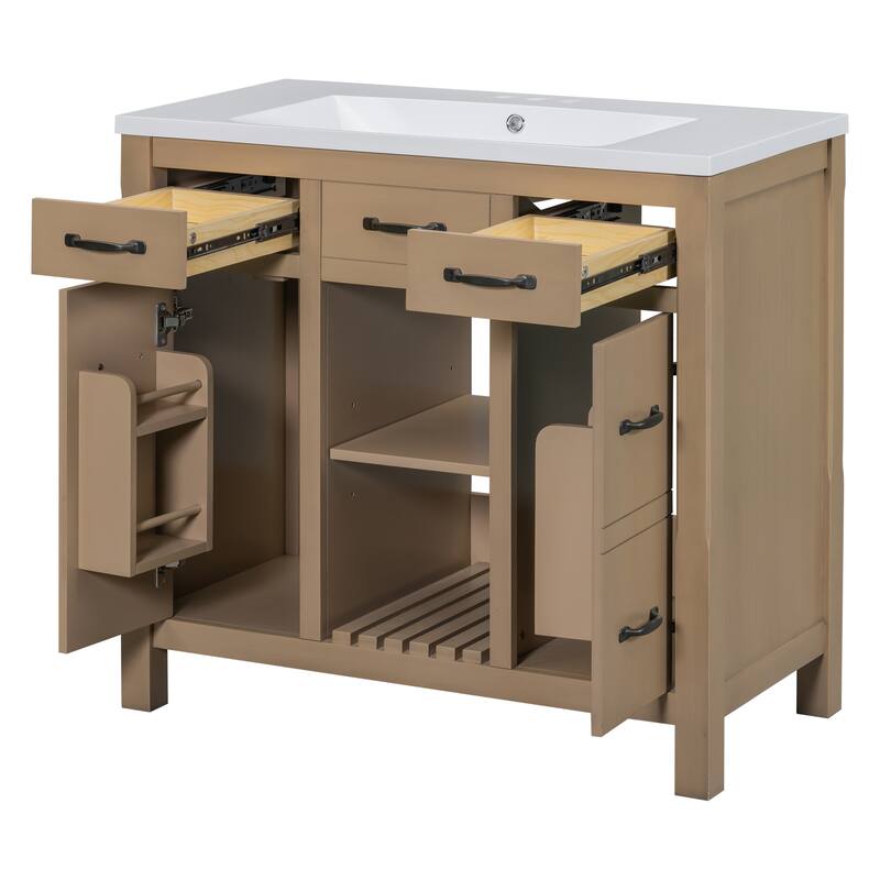 36" Solid Wood Frame Bathroom Cabinet