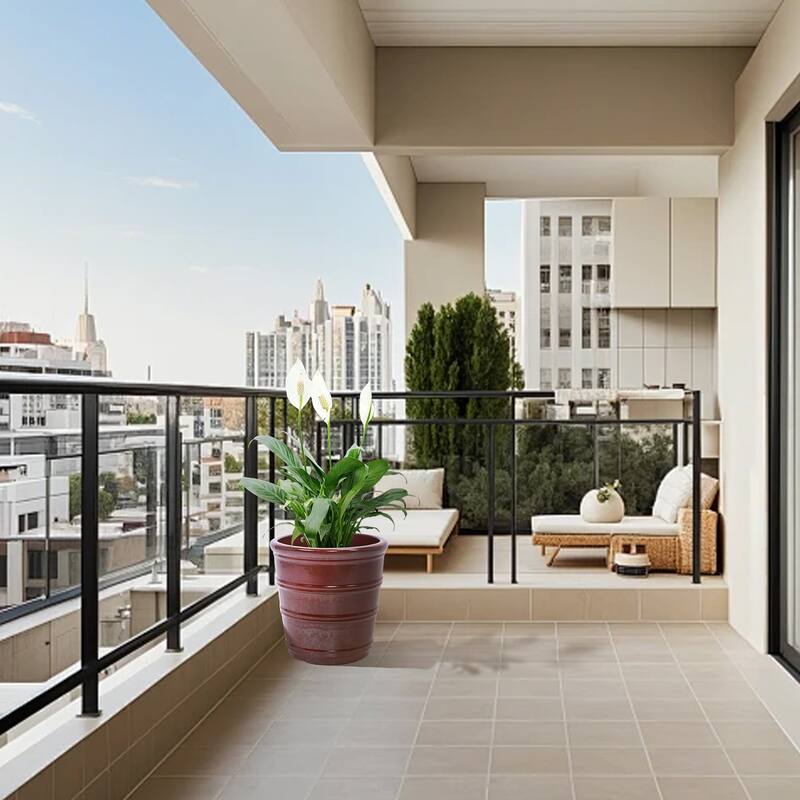 Handmade Glazed Ceramic Planter Set of 3, 16/13/10 Inch Diameter, Horizontal Rib Design