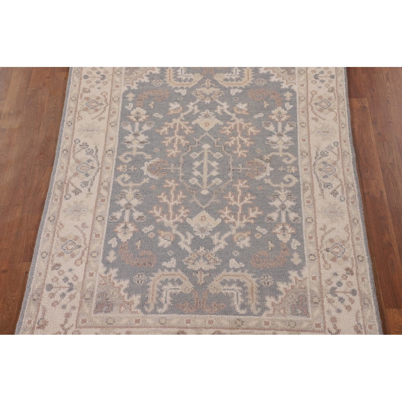 Geometric Oushak Oriental Area Rug Hand-Knotted Wool Carpet - 3'11"x 5'10"