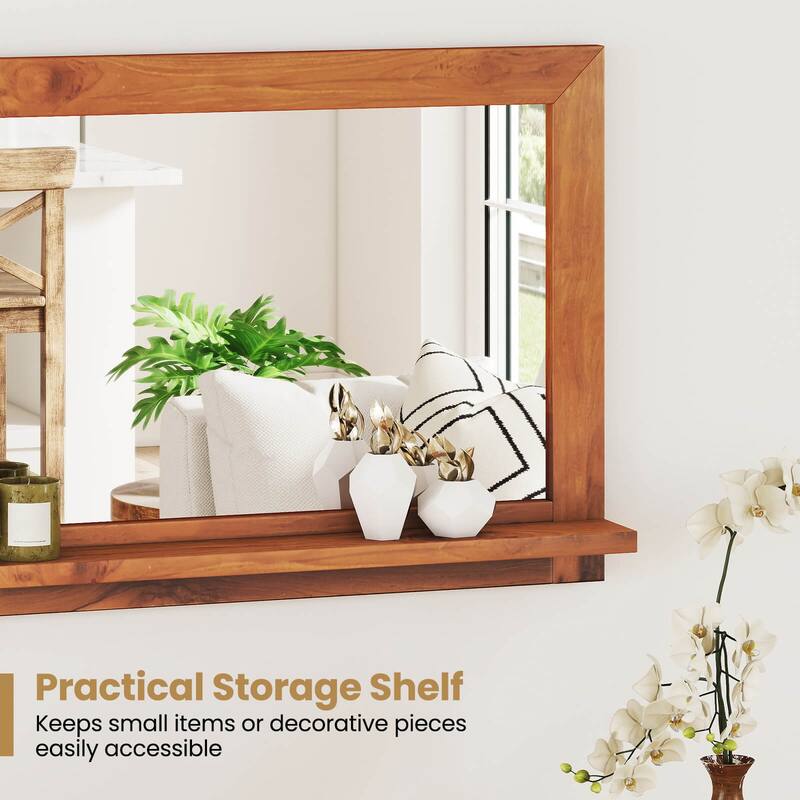 Costway 27.5 x 20 Inch Rectangle Decorative Mirror Farmhouse Wall - Natural - See Details