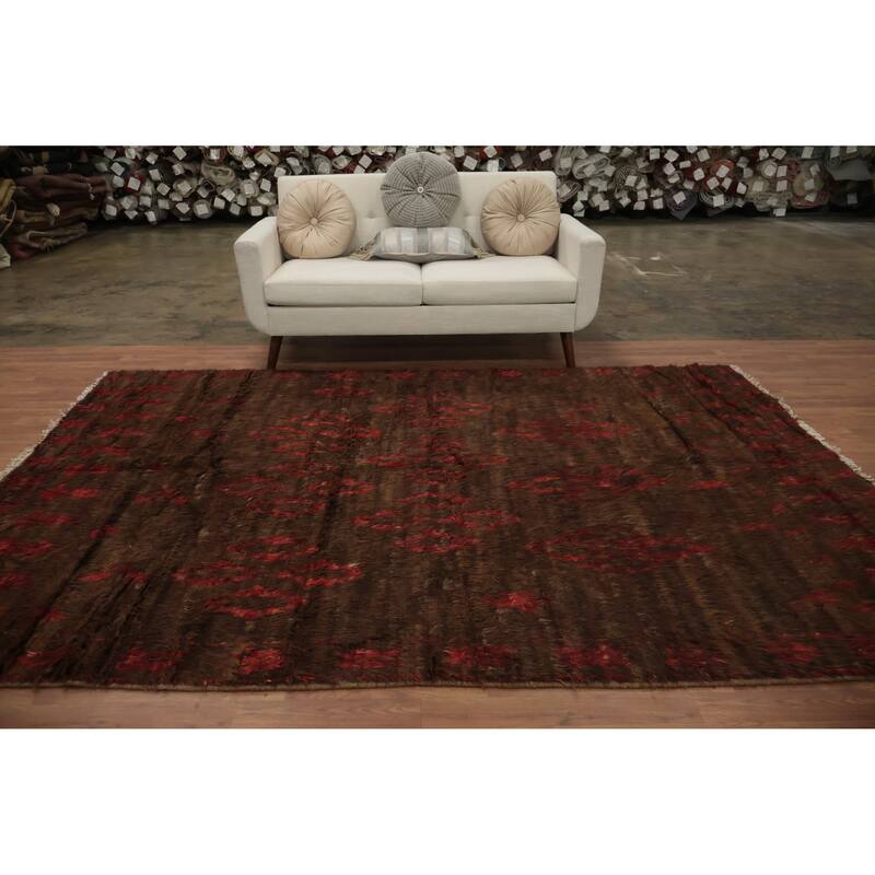 Hand Knotted Oriental 100% Wool Carpet Modern Tribal Brown Moroccan Area Rug - 9' 9'' X 6' 8''