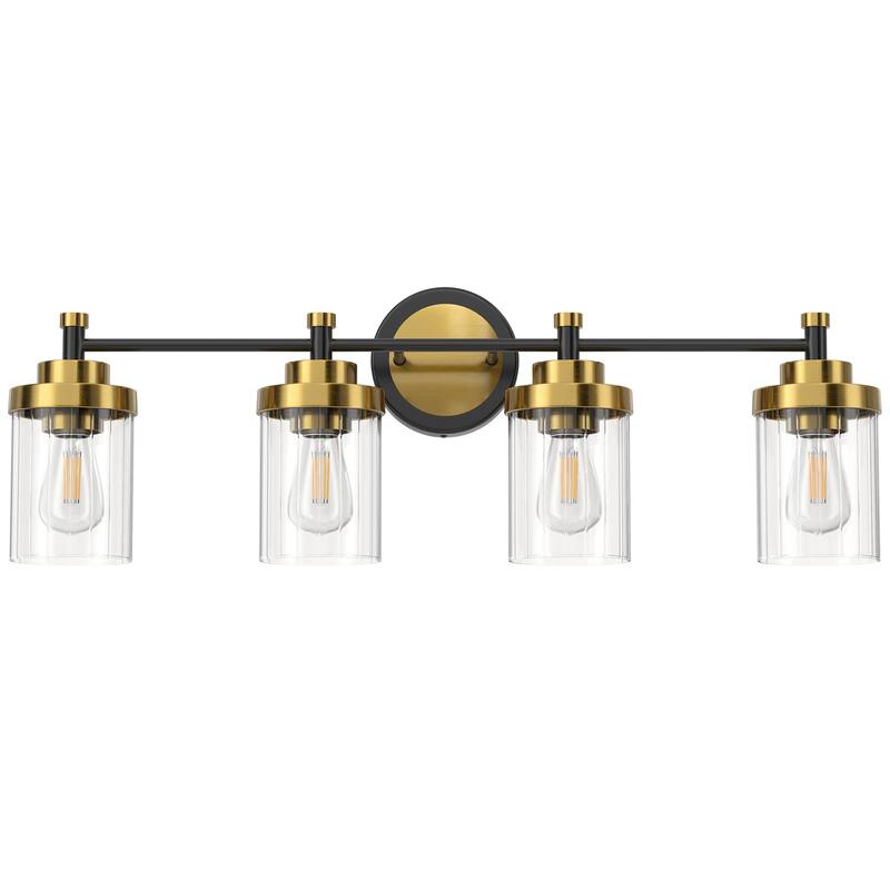 Modern Dimmable Vanity Light with Clear Ribbed Glass Shades E26 Sockets
