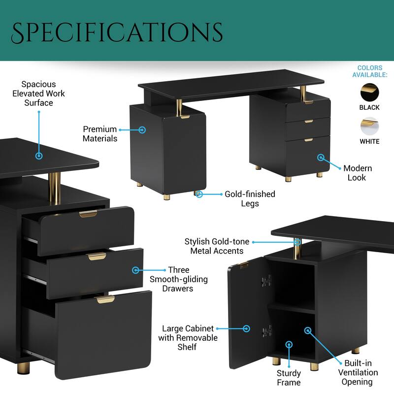 Modern Executive Floating Desk with 3 Drawers & Sleek Work Surface