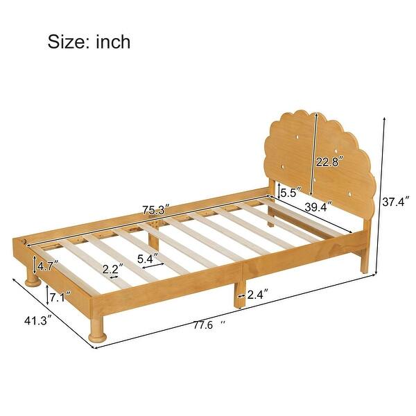 Walnut Wood Frame Twin Platform Bed with Cookie-Shaped
