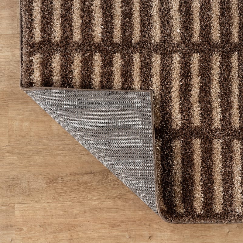 Bohemian Stripe Lines Shag Rug - Textured Surface - Anthracite Dark Gray - Easy to Clean