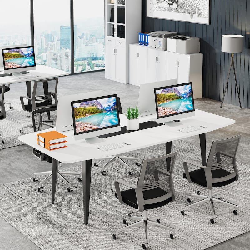 70.86" White Office Desk with Strong Metal Legs, Boat Shpae