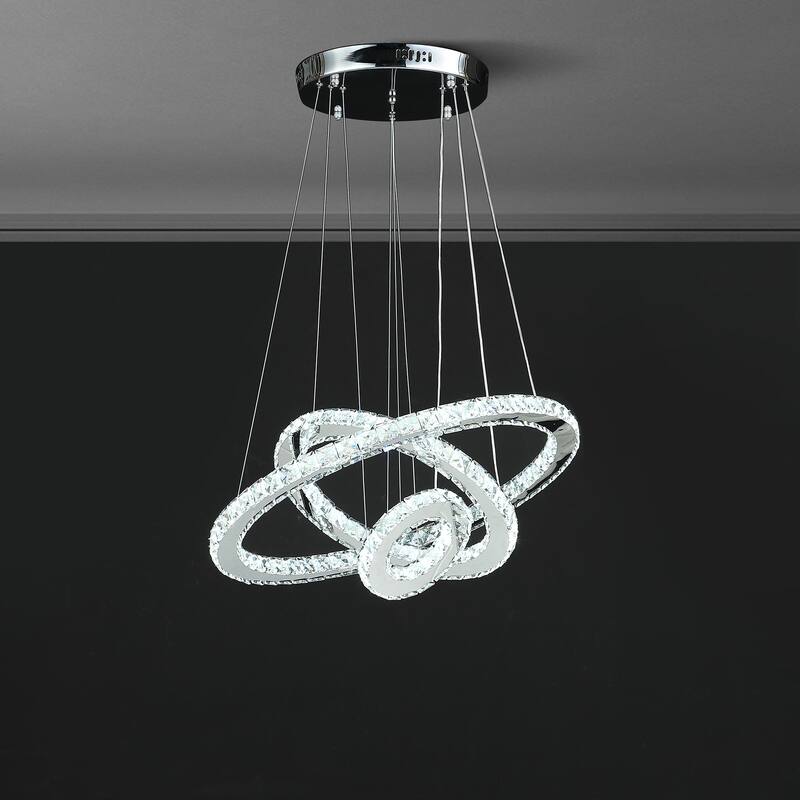 Adjustable Eira Triple Hoop Modern Crystal LED Dimmer Chandelier