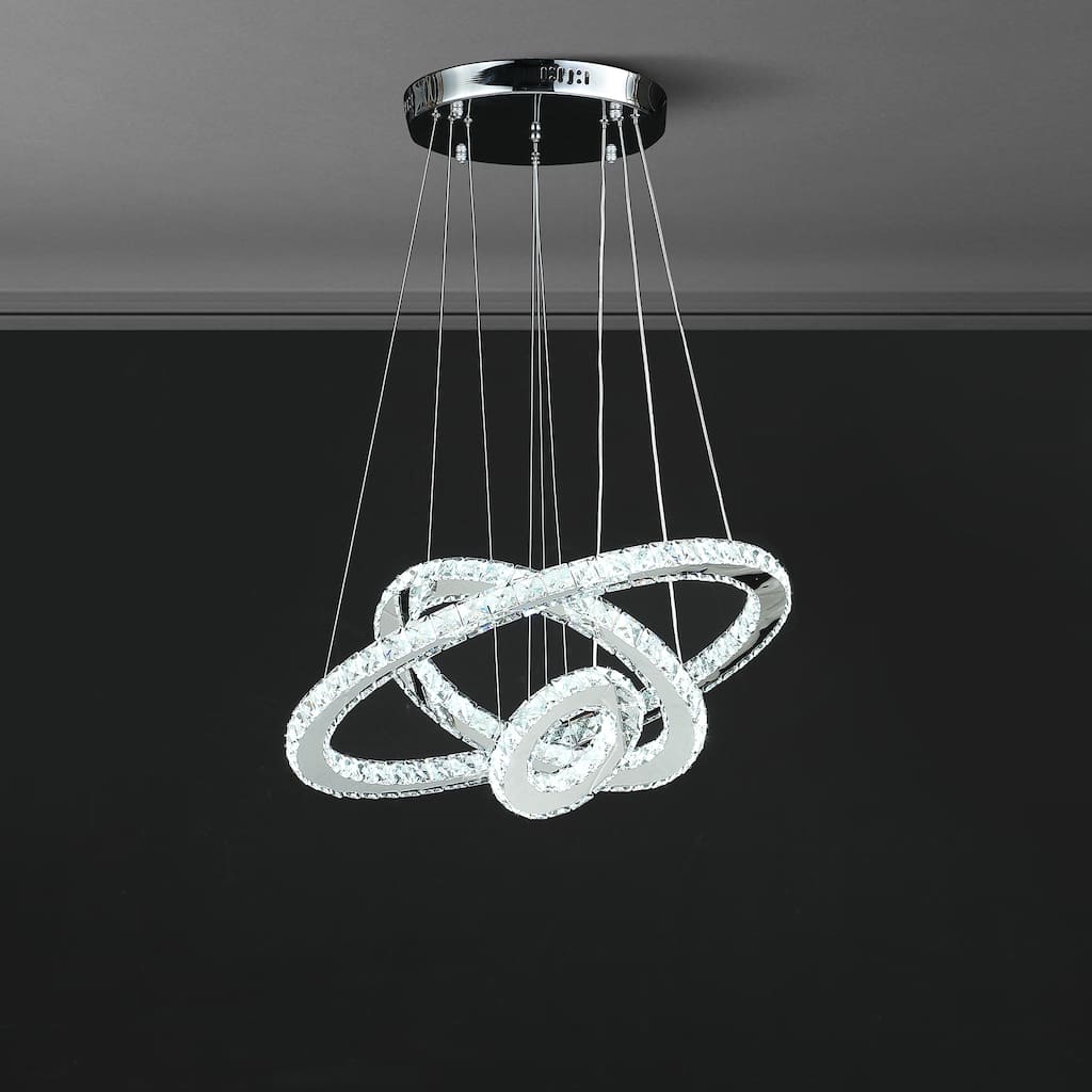 Adjustable Eira Triple Hoop Modern Crystal LED Dimmer Chandelier