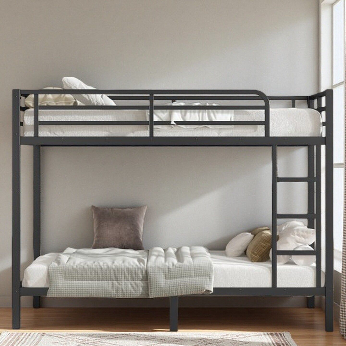 Twin XL over Twin XL Metal Bunk Bed with Sturdy Steel Frame, Noise-Free Design and Space-Saving Structure