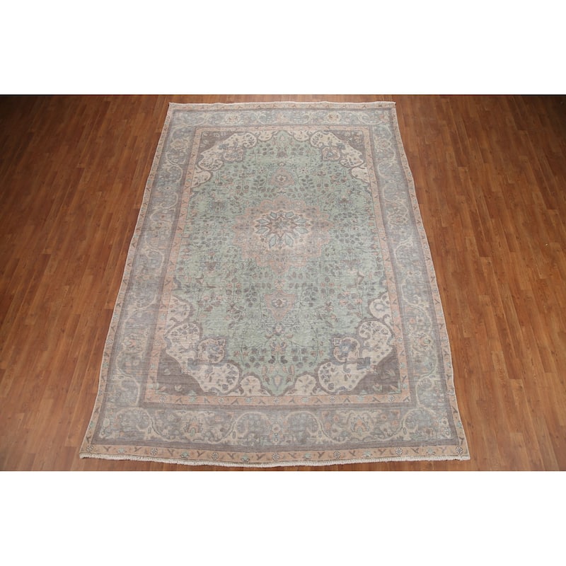 Hand Knotted Oriental 100% Wool Carpet Traditional Floral Green Tabriz Area Rug - 11' 7'' X 8' 1''