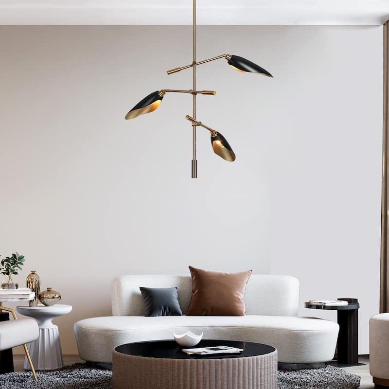 Modern Multi-Light Large Black Gold Sputnik Chandelier Metal Pendant Lights for Dining Room - 3-Light